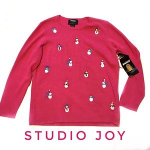 Studio Joy Snowmen Crewneck Sweater Size L NWT $44